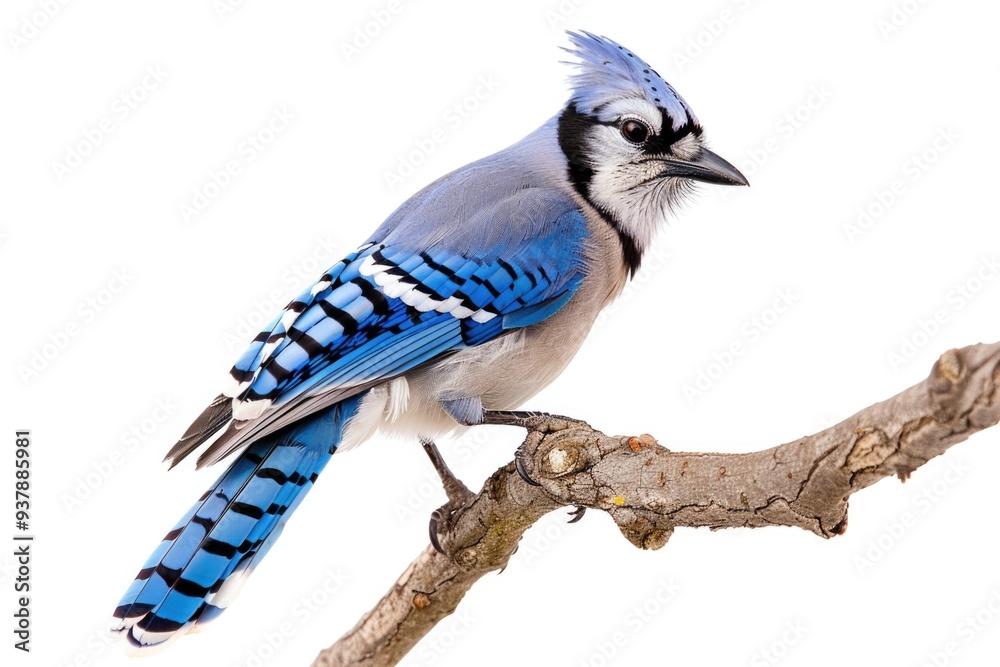 Poster a blue bird is seen resting on the top of a tree branch, surrounded by lush greenery
