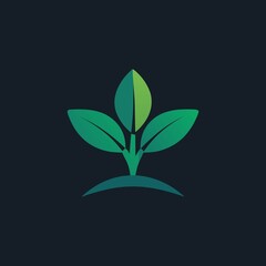 a green plant on a black background with a green leaf.