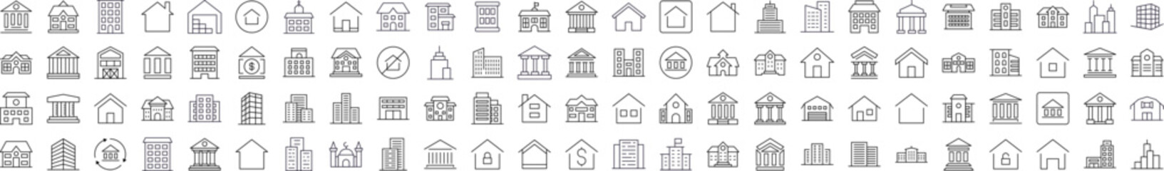 Different Constructions Line Icon Pack. Editable Stroke. Minimalistic Linear Pictogram for Design of Cards, Apps, Banners, Posts