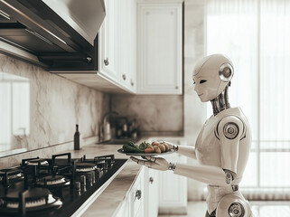 a robot in the kitchen