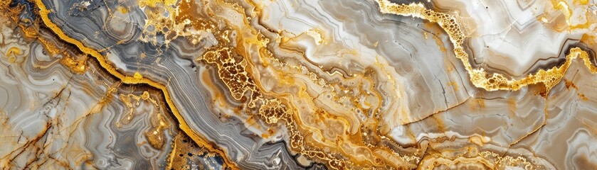 Obraz premium Elegant natural stone surface featuring mesmerizing patterns in gold and gray hues, perfect for interior design and art projects.
