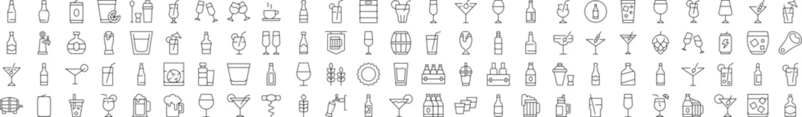 Line Icon Collection. Modern Collection for Design, Web Sites, Apps, Cards. Contains Linear Images of Beer, Coffee, Cocktail