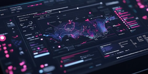 Fototapeta premium Futuristic Digital Interface with Data Visualization on Laptop Screen