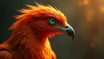 Fototapeta premium Bright fiery phoenix bird on a dark background