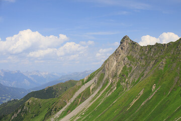 Obraz premium The Alpine lake Lünersee lake in the Brandnertal valley in Vorarlberg