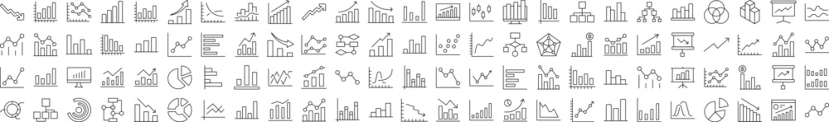 Progress Bar, Diagram, Statistics Outline Web Line Icons Collection. Editable Stroke. Minimalistic Linear Pictogram for Design of Cards, Apps, Banners, Posts