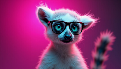 Fototapeta premium Cute lemur with glasses close-up