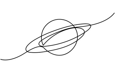 Continuous one line drawing Saturn Planet. Vector illustration, A single line drawing of a planet. Continuous line saturn icon. One line icon. Vector illustration, Continuous one line drawing planet © Line emotion