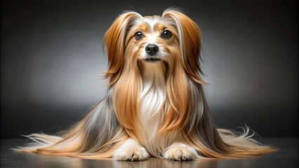 Naklejka premium Playful and elegant small breed dog with long silky hair, yorkshire terrier, toy dog, companion pet, cute, playful