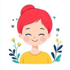 A delightful cartoon girl in a red outfit, illustrated with soft vector lines and pastel colors over a bright white canvas.