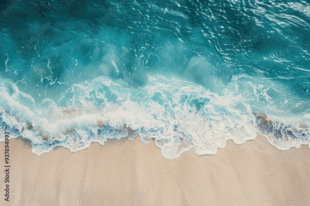 Poster aerial view of a beach with ocean waves and sandy shore