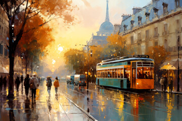 Obraz premium oil paint in street of paris on background