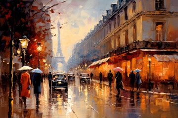 oil paint in street of paris on background