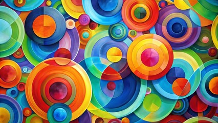 Fototapeta premium Abstract composition of colorful, overlapping circles in various sizes, blending and merging to create a dynamic, playful, and harmonious visual pattern of shape and color.