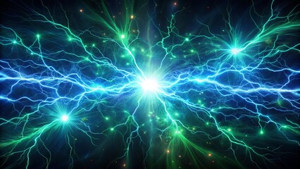 Abstract Image Of Electric Sparks Discharges Swarming In A Dark Background In Blue And Green Hues, Creating A Sense Of Static Energy And Tension.