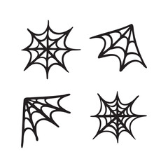 Doodle bold spider web clipart. Halloween Spider web line icon Halloween decor. Monochrome Cobweb.