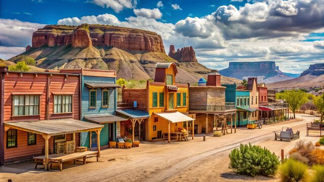 A Collection Of Unique Western-Themed Buildings And Shops Nestled In A Desert Landscape, Showcasing The Vibrant Community And Heritage Of A Remote Town.