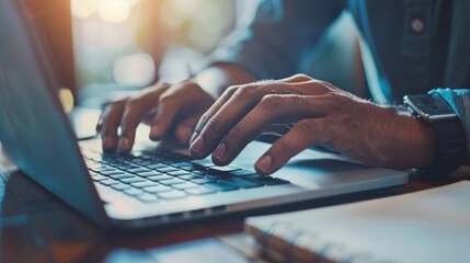 Closeup of Hands Typing on Laptop Keyboard.