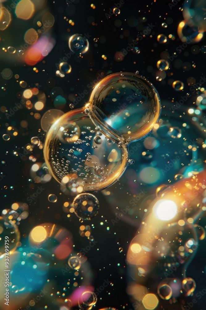 Poster a bunch of bubbles floating in the air, often used as decorative element for party or celebration