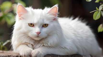 Obraz premium white cat on green grass