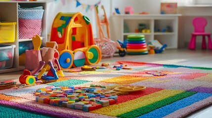 Fototapeta premium 11. A vibrant assortment of educational toys and puzzles on a playroom floor