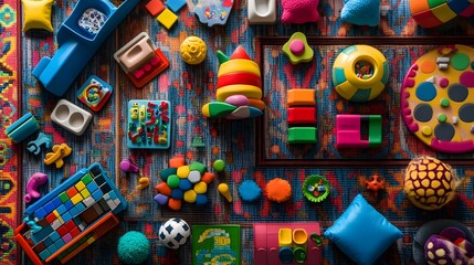 Fototapeta premium 11. A vibrant assortment of educational toys and puzzles on a playroom floor