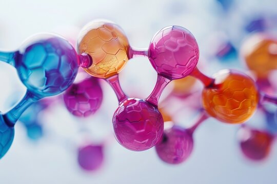Molecular structures, colorful abstract geometric background. Generative AI