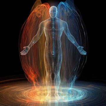 Human energy field: electromagnetic field surrounding the human body, depicting its role in health, vitality, and the interaction between physical and energetic dimensions.