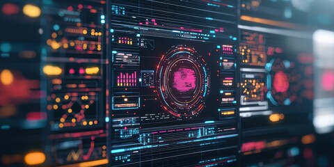 Obraz premium Futuristic Digital Interface with HUD Elements and Data Visualization