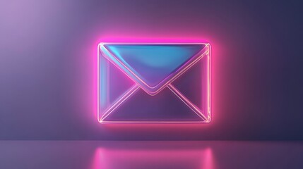 A neon pink envelope with a blue background