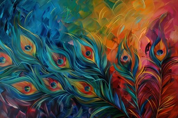 Abstract Peacock Feathers in Vivid Colors.