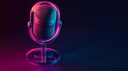A microphone with a purple and blue background