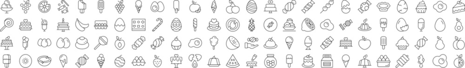 Food Thin Line Icon Set. Editable Stroke. Suitable for Banners, Cards, Social Networks, Apps