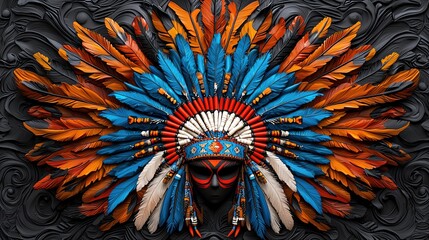 Vibrant feather headdress with intricate designs, symbolizing cultural heritage and tradition. Perfect for artistic or educational purposes.