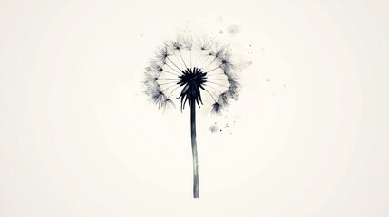 A black and white drawing of a dandelion with a white background