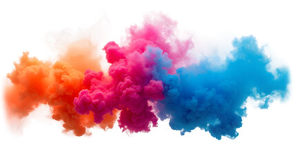 Panorama of multi-colored smoke bomb explosion clouds on transparent background PNG, generative AI