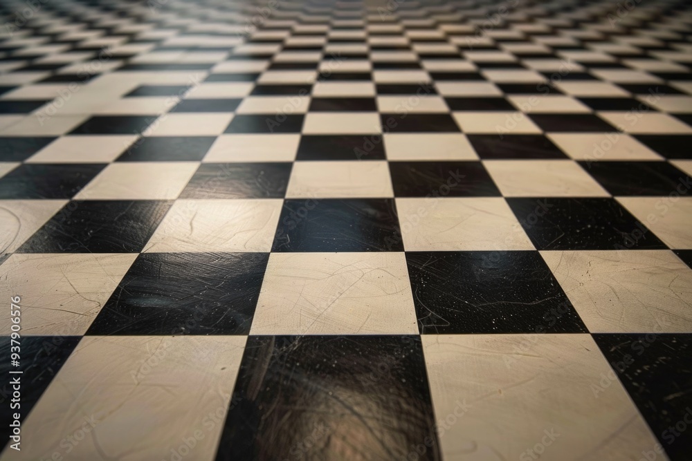 Poster A simple yet elegant black and white checkered floor in a room, perfect for use as a background or to add some texture to your design