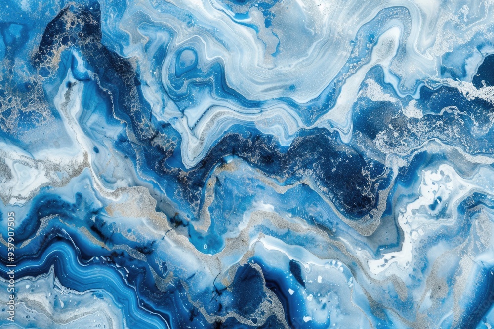 Poster a detailed view of a blue and white marble slab, suitable for use in architectural or decorative con