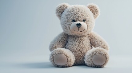 Cute plush teddy bear toy sitting on a white background, blending soft textures with a simple and comforting design.