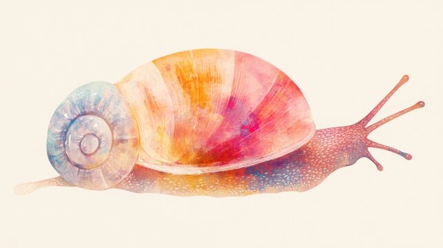 A colorful snail is painted on a white background