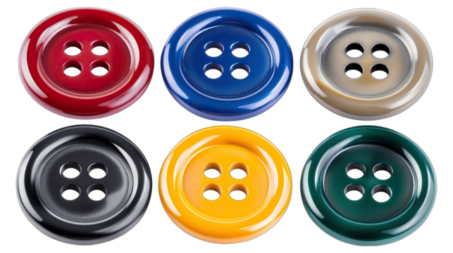 Round colored Cloth buttons, Fashion of tailor sewing, set of isolate on Transparency Background