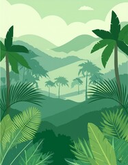 Tropical Forest Landscape with light green color flat vector design