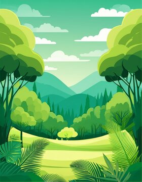 Tropical Forest Landscape with light green color flat vector design