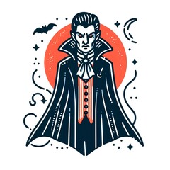 Vampire dracula character, Halloween element in modern flat, line style.