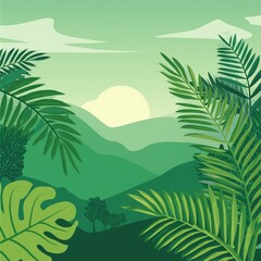 Tropical Forest Landscape with light green color flat vector design