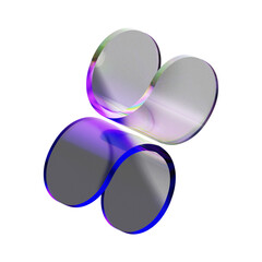 3d glass flying glass product holographic effect isolated on dark background. Render transparent glass cosmetic or award pedestal, disk stage with iridescent gradient 