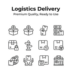 Logistics and delivery icons set isolated on white background