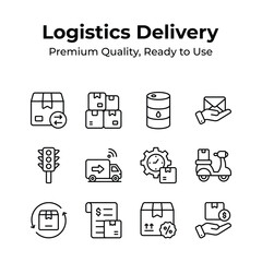 Pack of logistics and delivery icons in trendy design style