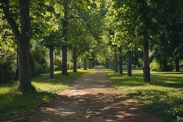Obraz premium A rural road lined with trees and grass, perfect for outdoor scenes or nature photography