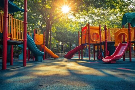 Colorful Playground Equipment Under Sunny Sky